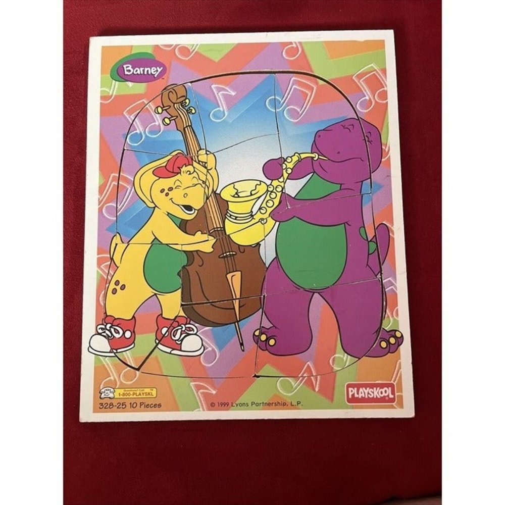Barney And Friends Wood Jig Saw Puzzle 1999 Playskool 10 Pieces Music Dinosaur